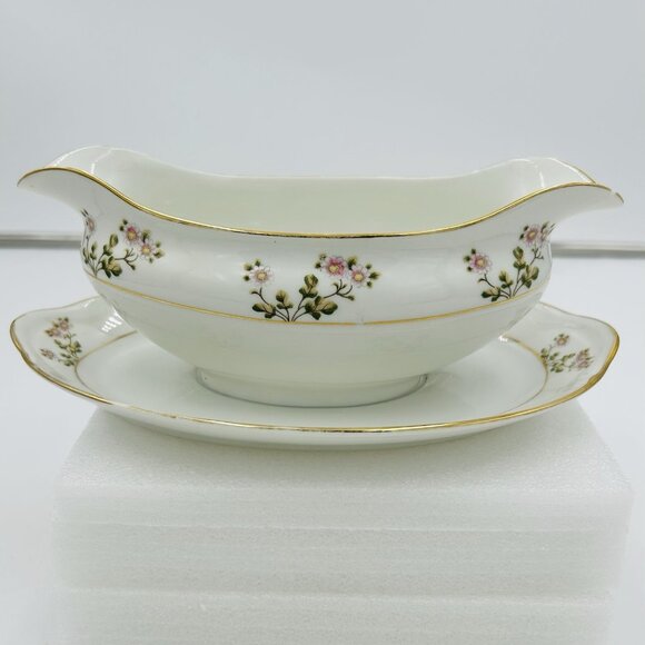 Noritake Nippon Hakone Gravy Boat with Attached Plate Porcelain Japan - Picture 1 of 10